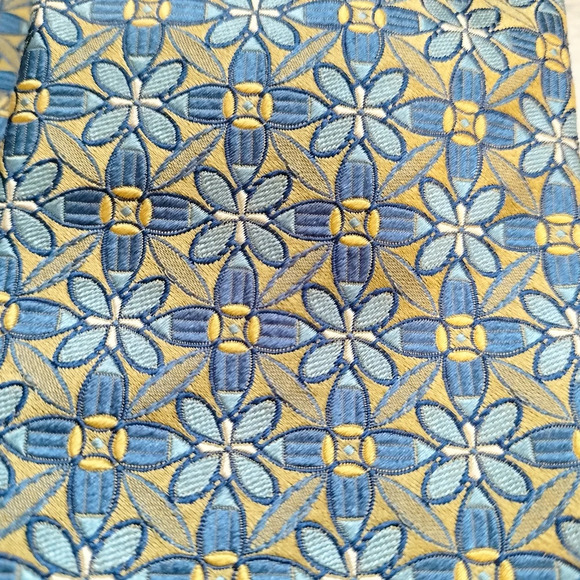 XMI Platinum Silk Tie Necktie Blue Gold Floral Geometric Pattern Hand Made USA - Picture 2 of 8